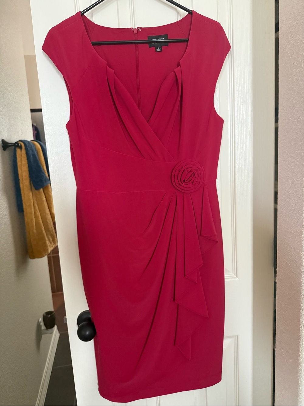 Adrianna Papell Rose-Red Cap-Sleeve Sheath Dress with Rosette